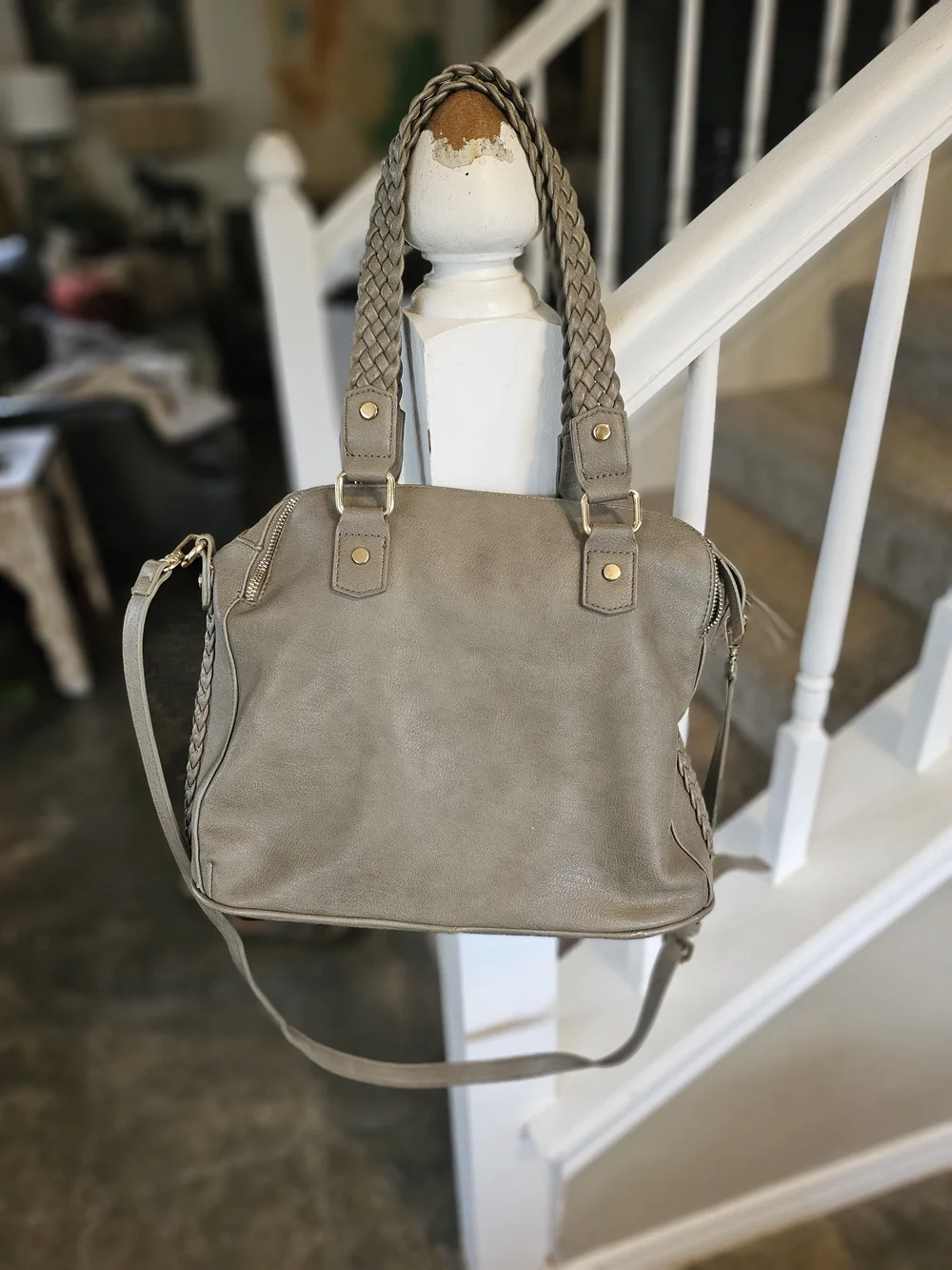 Antik Kraft Roxanne Moss Green 3 Zip Pocket Satchel W Shoulder Strap